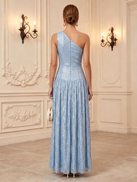 Sequin A-Line/Princess One Shoulder Floor-Length Formal Dresses with Pleats