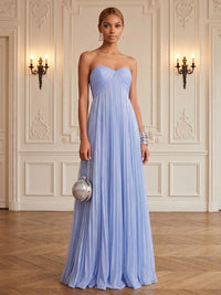 Chiffon A-Line/Princess Strapless Floor-Length Formal Dresses with Pleats