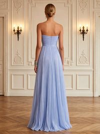 Chiffon A-Line/Princess Strapless Floor-Length Formal Dresses with Pleats