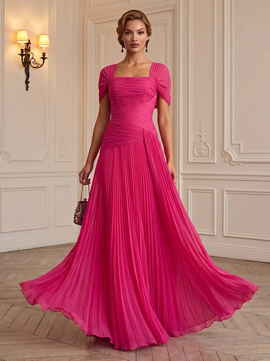Chiffon A-Line/Princess Square Neck Floor-Length Formal Dresses with Pleats