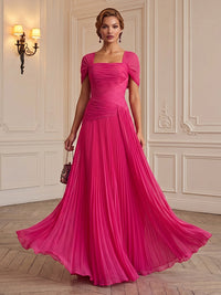 Chiffon A-Line/Princess Square Neck Floor-Length Formal Dresses with Pleats