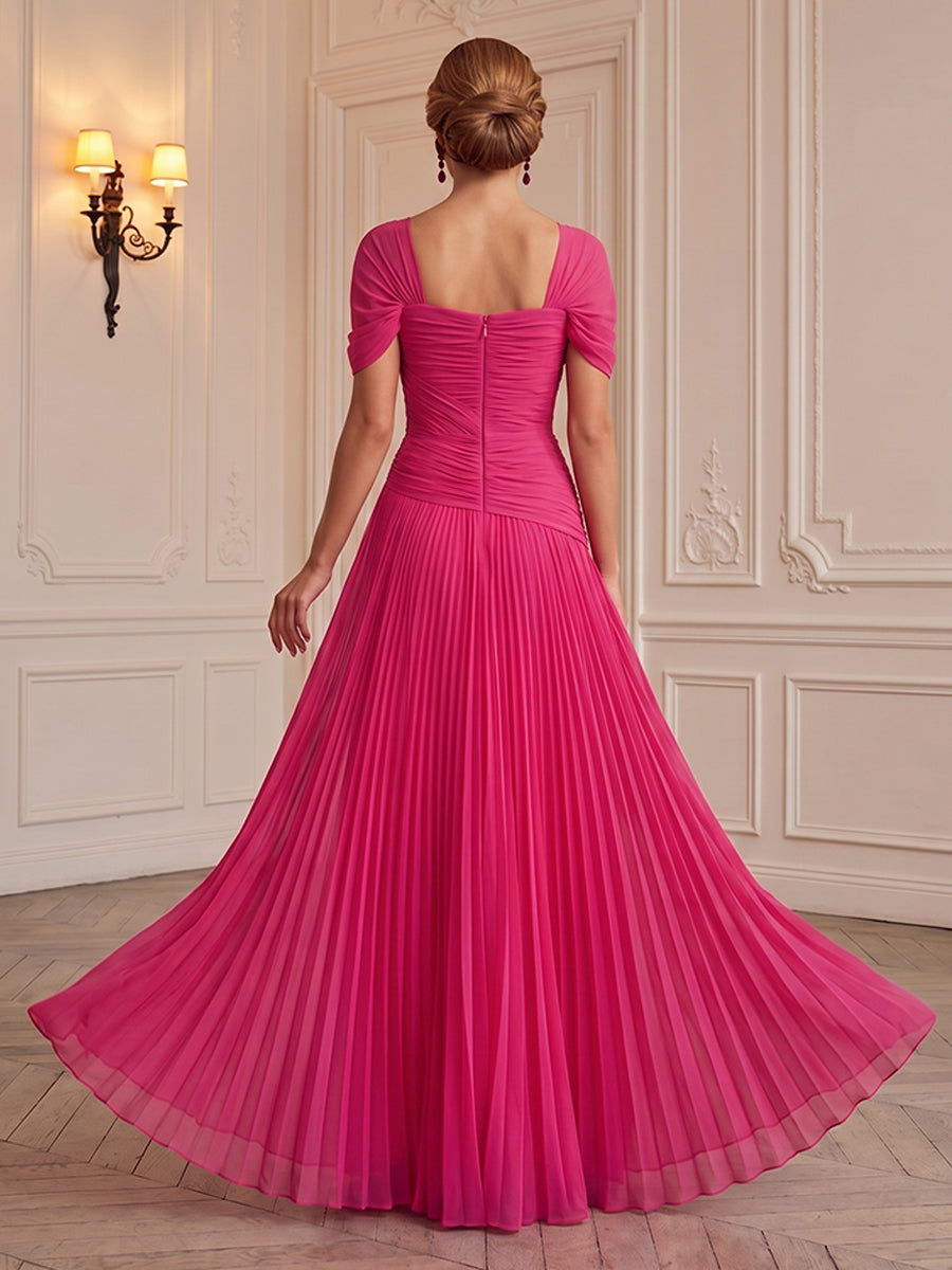Chiffon A-Line/Princess Square Neck Floor-Length Formal Dresses with Pleats