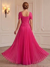 Chiffon A-Line/Princess Square Neck Floor-Length Formal Dresses with Pleats