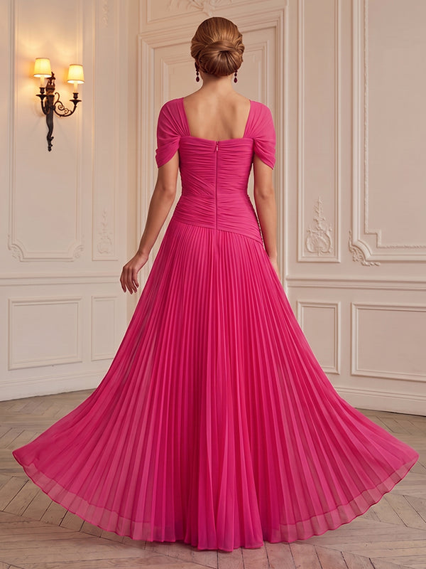 Chiffon A-Line/Princess Square Neck Floor-Length Formal Dresses with Pleats