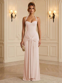 Chiffon Sheath/Column Halter Floor-Length Formal Dresses with Ruched Waist