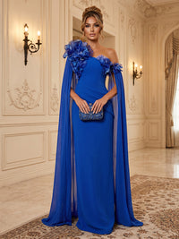Chiffon Sheath/Column Off Shoulder Floor-Length Formal Dresses with 3D Flowers