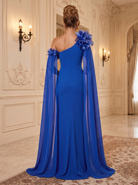 Chiffon Sheath/Column Off Shoulder Floor-Length Formal Dresses with 3D Flowers