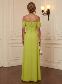 Chiffon A-Line/Princess Off Shoulder Floor-Length Formal Dresses with 3D Flowers & Ruffles