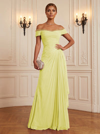 Chiffon A-Line/Princess Off Shoulder Floor-Length Formal Dresses with Ruffles & Pleats