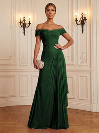 Chiffon A-Line/Princess Off Shoulder Floor-Length Formal Dresses with Ruffles & Pleats