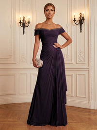 Chiffon A-Line/Princess Off Shoulder Floor-Length Formal Dresses with Ruffles & Pleats