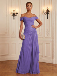 Chiffon A-Line/Princess Off Shoulder Floor-Length Formal Dresses with Ruffles & Pleats