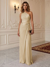 Satin Sheath/Column One Shoulder Floor-Length Formal Dresses with Pleats