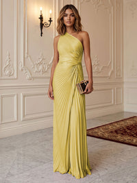 Satin Sheath/Column One Shoulder Floor-Length Formal Dresses with Pleats
