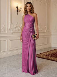 Satin Sheath/Column One Shoulder Floor-Length Formal Dresses with Pleats
