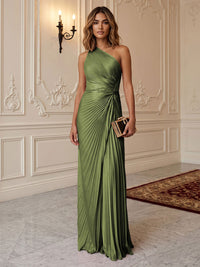 Satin Sheath/Column One Shoulder Floor-Length Formal Dresses with Pleats