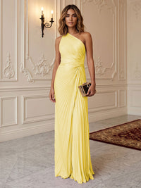 Satin Sheath/Column One Shoulder Floor-Length Formal Dresses with Pleats