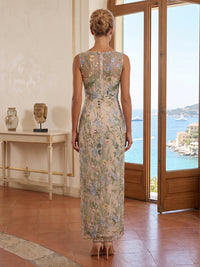 Floral Embroidery Sheath/Column Scoop Neck Floor-Length Formal Dresses for Women