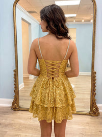 Sequin A-Line/Princess Spaghetti Straps Short Homecoming Dresses with Ruffles