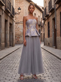 Tulle A-Line/Princess Strapless Floor-Length Formal Dresses with Corset Bodice & Pleats