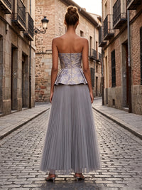 Tulle A-Line/Princess Strapless Floor-Length Formal Dresses with Corset Bodice & Pleats
