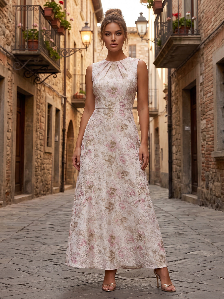 Jacquard A-Line/Princess Scoop Neck Floor-Length Formal Dresses for Women