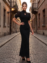 Chiffon Sheath/Column High Neck Floor-Length Formal Dresses with Polka Dot Print