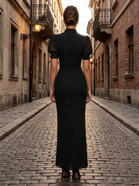 Chiffon Sheath/Column High Neck Floor-Length Formal Dresses with Polka Dot Print