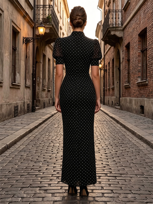 Chiffon Sheath/Column High Neck Floor-Length Formal Dresses with Polka Dot Print
