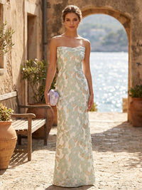 Jacquard Sheath/Column Strapless Floor-Length Formal Dresses for Women