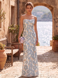 Jacquard Sheath/Column Strapless Floor-Length Formal Dresses for Women