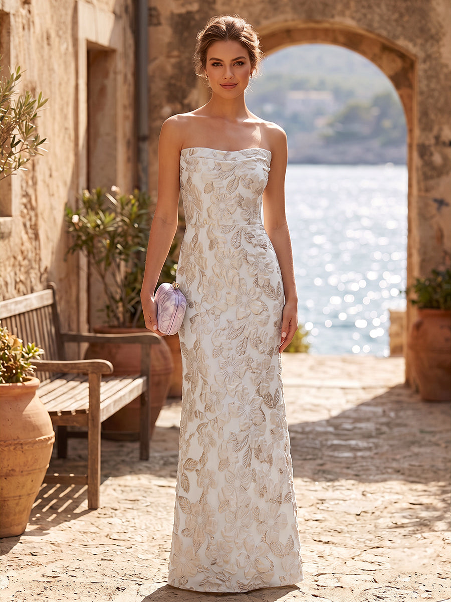 Jacquard Sheath/Column Strapless Floor-Length Formal Dresses for Women
