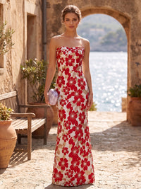 Jacquard Sheath/Column Strapless Floor-Length Formal Dresses for Women
