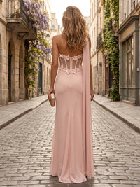 Chiffon Sheath/Column One Shoulder Floor-Length Formal Dresses with 3D Flowers