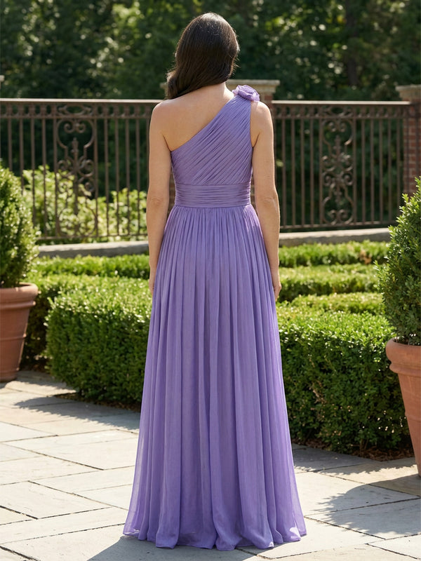 Chiffon A-Line/Princess One Shoulder Maxi Formal Dresses with Pleats