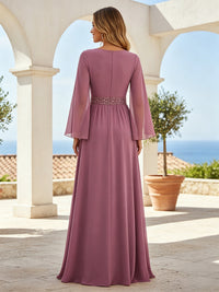 Chiffon A-Line/Princess Scoop Neck Maxi Formal Dresses with Pleats