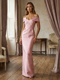 Satin Sheath/Column Off Shoulder Maxi Formal Dresses for Women