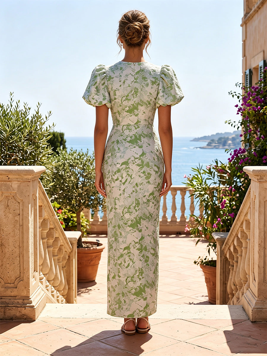 Jacquard Sheath/Column Scoop Neck Maxi Formal Dresses for Women