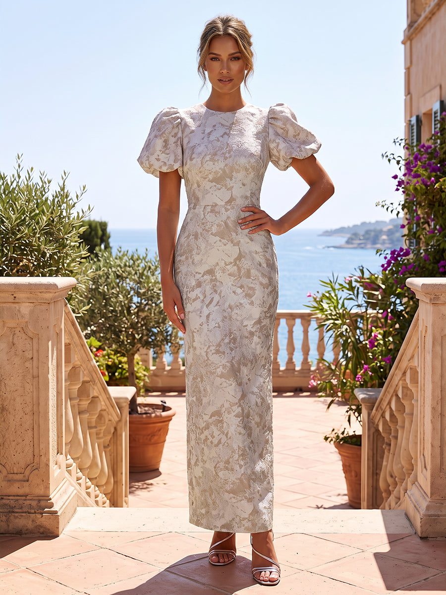 Jacquard Sheath/Column Scoop Neck Maxi Formal Dresses for Women