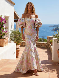 Jacquard Mermaid/Trumpet Off Shoulder Maxi Formal Dresses for Women
