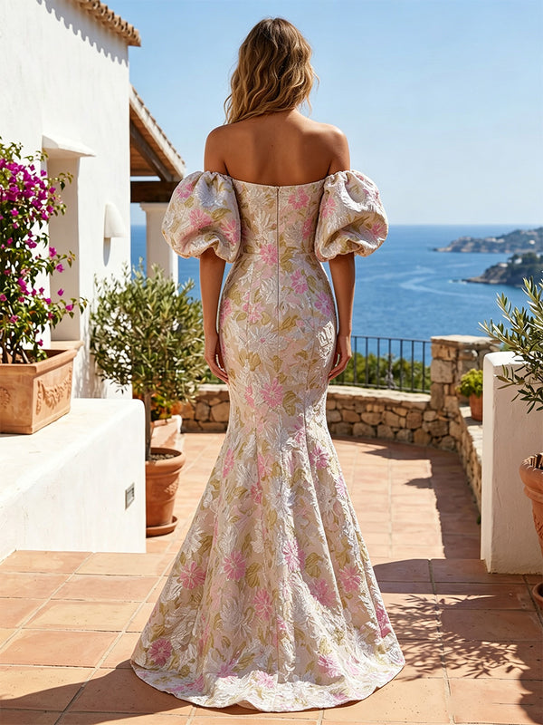 Jacquard Mermaid/Trumpet Off Shoulder Maxi Formal Dresses for Women