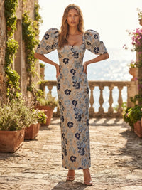 Jacquard Sheath/Column Square Neck Maxi Formal Dresses for Women