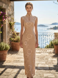 Jacquard Sheath/Column High Neck Long Formal Dresses for Women