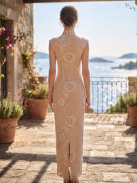 Jacquard Sheath/Column High Neck Long Formal Dresses for Women