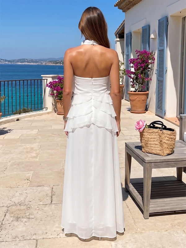 Chiffon A-Line/Princess Halter Floor-Length Formal Dresses with Ruffles