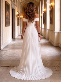 A-Line/Princess Off Shoulder Chiffon Maxi Formal Dresses with Sweep Train & Pleats