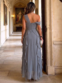 A-Line/Princess Off Shoulder Chiffon Tea-Length Formal Dresses with Ruffles