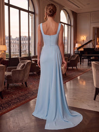Sheath/Column Square Neck Chiffon Maxi Formal Dresses with 3D Flowers & Pleats