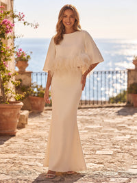 Mermaid/Trumpet Scoop Neck Stretch Jersey Maxi Formal Dresses with Feather Trim
