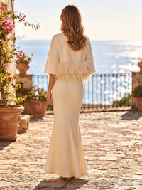 Mermaid/Trumpet Scoop Neck Stretch Jersey Maxi Formal Dresses with Feather Trim